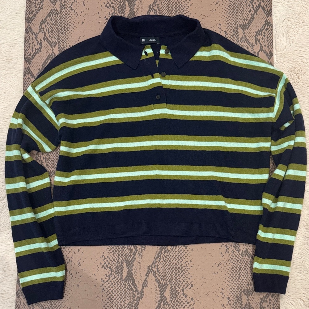 GAP Navy and Olive Striped Shirt